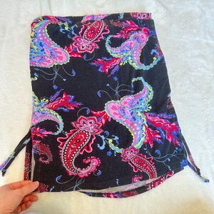 vintage black midi skirt with bright boho pattern